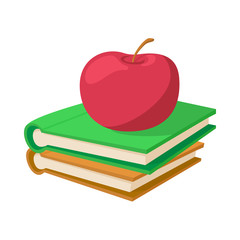 Books with apple icon, cartoon style