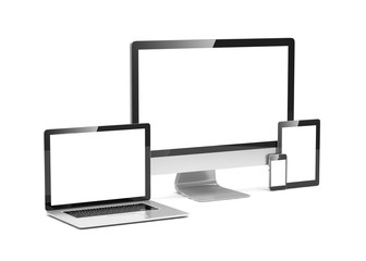 Ultimate web design, laptop, smartphone, tablet, computer, display. 3d rendering.