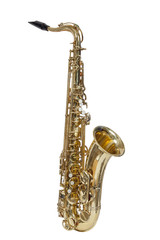 classic brass musical instrument tenor saxophone isolated on white background - obrazy, fototapety, plakaty