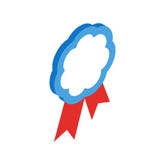 Award with red ribbon icon, isometric 3d style 