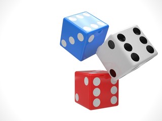 three dices on white. 3d rendering.