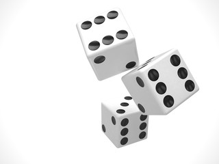 three dices on white. 3d rendering.