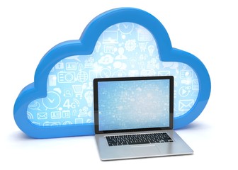 3d cloud symbol and laptop. 3d rendering.