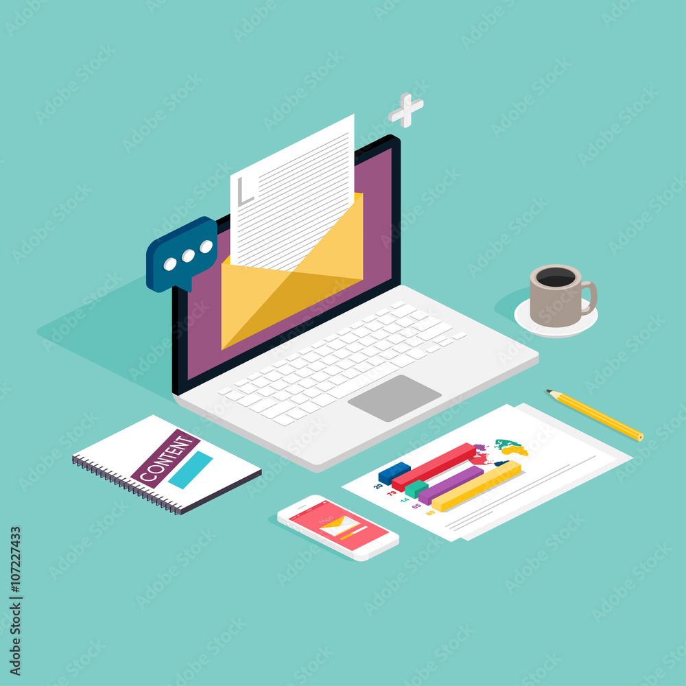 Poster web of analytics process with laptop and development website sta