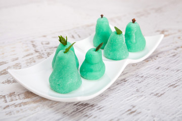 Pear like candy made with turkish delight