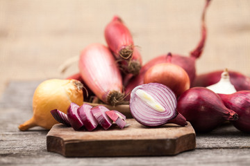 Onions with wood texture