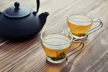 Green tea in a glass cups