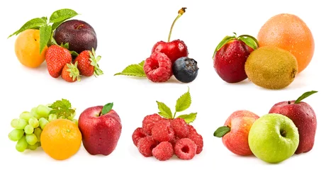 Fototapete Obst gemischte leckere Fruchtkomposition isoliert auf weiss