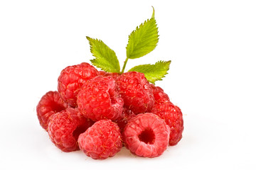 red ripe raspberry berry isolated on white