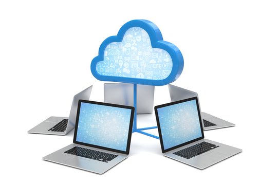cloud symbol and laptops. 3d rendering.