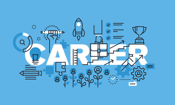 Modern thin line design concept for CAREER website banner. Vector illustration concept for human resources, career opportunities, professional skills, management.