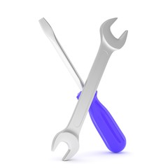 3D Illustration Wrench and screwdriver, service concept