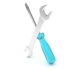 3D Illustration Wrench and screwdriver, service concept