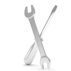 3D Illustration Wrench and screwdriver, service concept