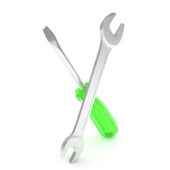 3D Illustration Wrench and screwdriver, service concept