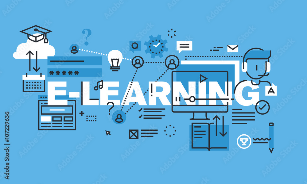 Poster modern thin line design concept for e-learning website banner. vector illustration concept for onlin