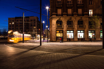Fototapeta na wymiar Tram at night in Budapest