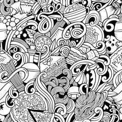 Cartoon doodles of italian cuisine seamless pattern