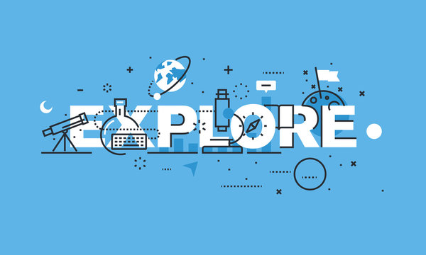 Modern thin line design concept for EXPLORE website banner. Vector illustration concept for science, research and discovery.