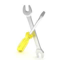 3D Illustration Wrench and screwdriver, service concept