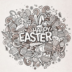 Cartoon vector hand drawn Doodle Happy Easter illustration
