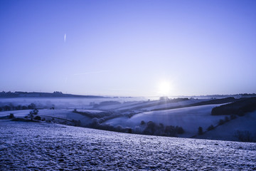 Frosty Cotswolds Landscape near Cheltenham. UK