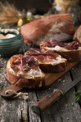 Ciabatta Bread with meat Black Angus Beef with cheese paste and