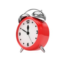 red alarm clock on white. 3d rendering.