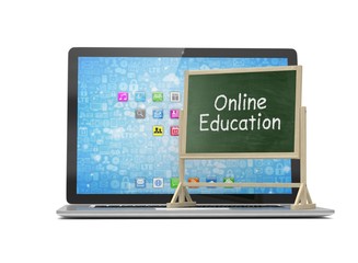  Laptop with chalkboard, online education concept. 3d rendering.