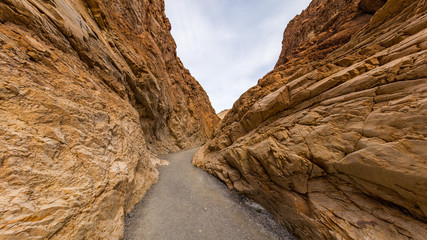 Smooth, polished marble walls enclose the trail as it follows the canyon's sinuous curves. Mosaic Canyon, Death Valley National Park, California