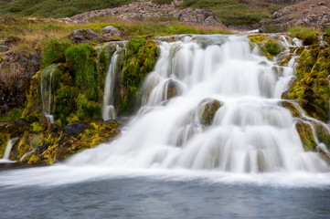 Beautifull cascade waterfall, part of Dynjandi waterfall, long exposure, Iceland
