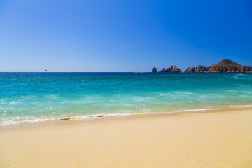 Sandy Beach View of Waves at Beach in Mexico, Cabo San Lucas