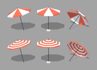 Foto op Canvas Sun umbrellas. 3D lowpoly isometric vector illustration. The set of objects isolated against the grey background and shown from one side © andrew_rybalko