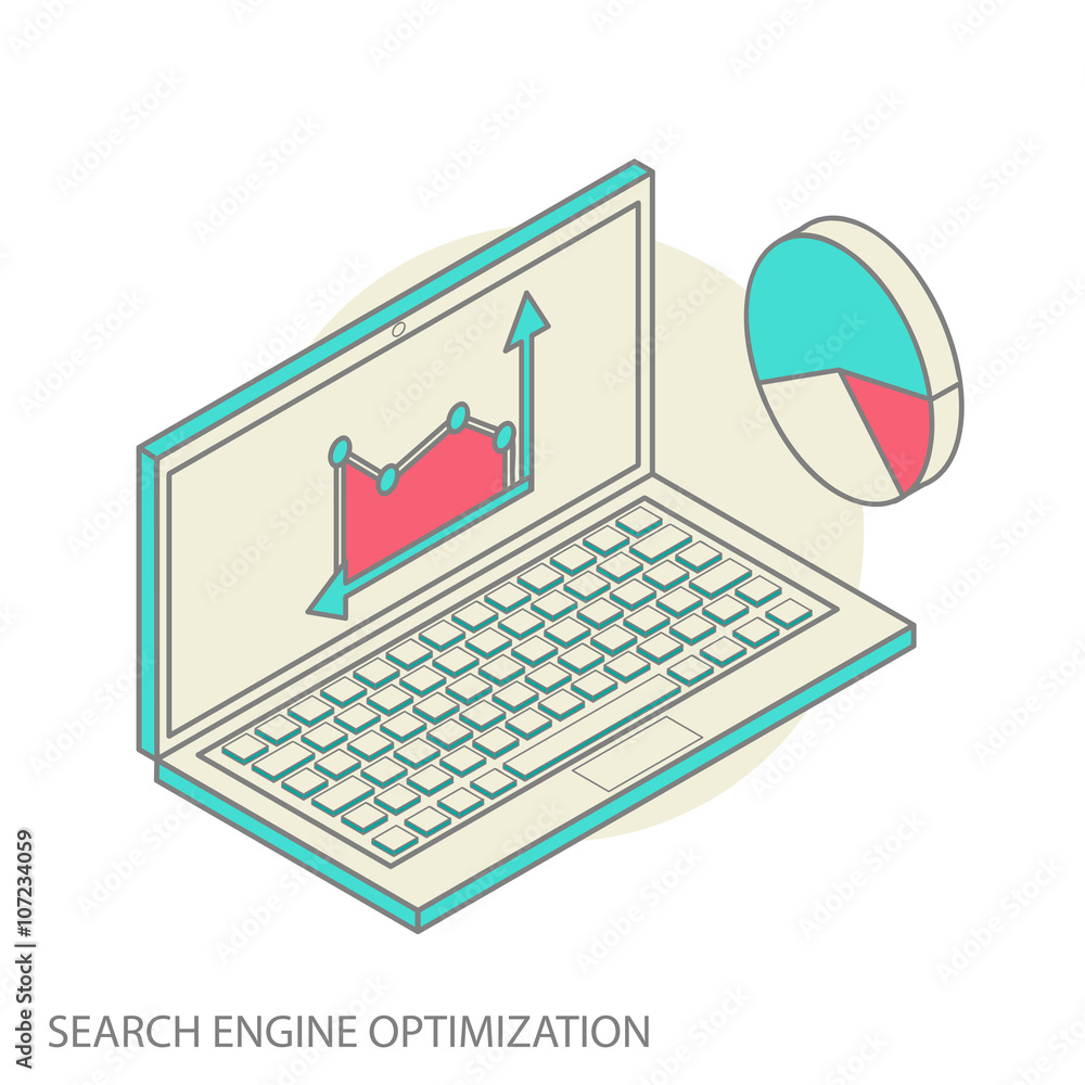Wall mural isometric design modern illustration concept of website analytics and seo data analysis using modern