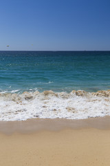 Sandy Beach View of Waves at Beach in Mexico, Cabo San Lucas