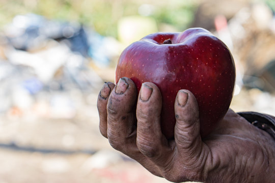 dirty hands and fresh apple