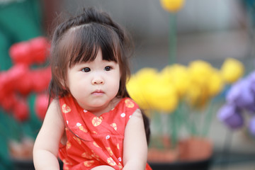 Portrait of  little girl in summer day