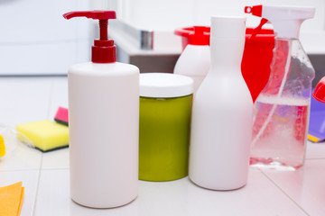 Assortment of household cleaning products