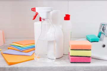 Assortment of new household cleaning products - Powered by Adobe
