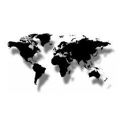 Black map of the world with shadow on a white background