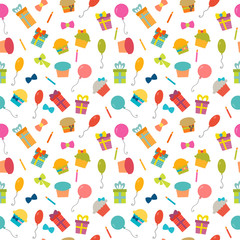 Fototapeta na wymiar Cute Happy Birthday seamless pattern with colorful party element