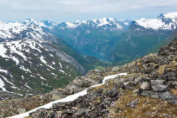 Fototapeta na wymiar View from Dalsnibba mountain to Geiranger fjord, Norway