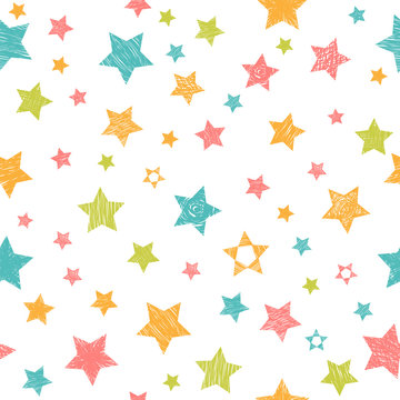 Cute seamless pattern with colorful stars. Stylish print with ha