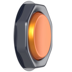 Push down button orange start turn on off action activate switch ignition power electric indicator design element metallic yellow shiny blank led lamp. 3d render isolated