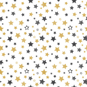 Seamless pattern with hand drawn stars. Stylish background