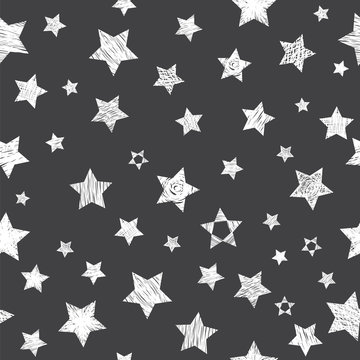 Seamless pattern with white stars on black background. Stylish p