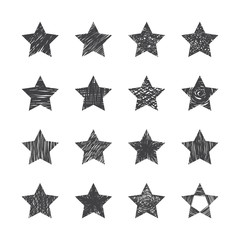 Set of hand drawn stars on white background