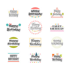 Set of Happy Birthday greeting cards. Cute postcard