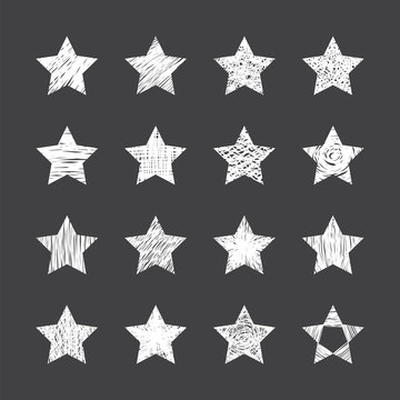 Set of hand drawn stars on black background