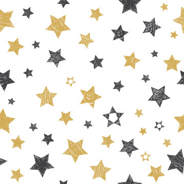 Vector seamless pattern with hand drawn stars